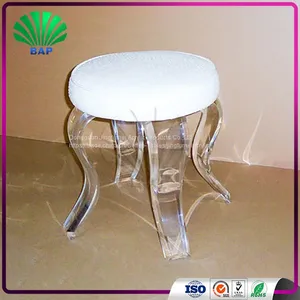 Luxury White Cushion Dressing Room Stool Acrylic Piano Stool Indoor Plexiglass Ottomans thumbnail-4