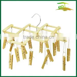 Bamboo Hanger With 16 Clips/pegs for Clothes Sock thumbnail-1