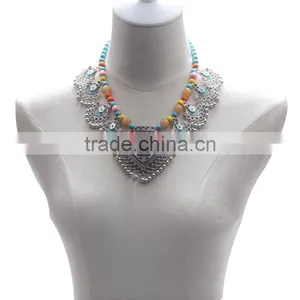Europe and the United States Exaggerate the New Beads Chain Necklace Spring Summer Alloy Fan-shaped Pendant Vintage Jewelry thumbnail-3