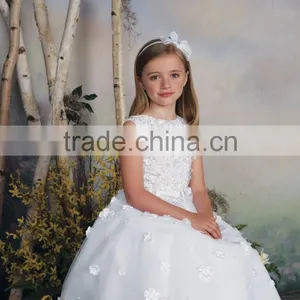 White Flowers High Neck Gown Kids Party Wear Dresses for Girls thumbnail-3