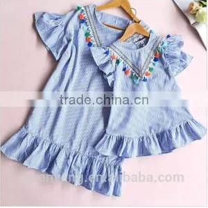 Fashionable Wholesale Girls Clothing Stripe Tassles Designer One Piece Mother Daughter Matching Western Style Dress thumbnail-1