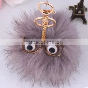 Evil Eye Faux Fur Pom Pom Keychain Bag Charms Fake Fur Glasses Bag Charms Car Hangers Imitation Fur Ball Keychain Gifts thumbnail-1