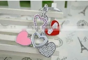 Fashion Enamel Heart Charms Keyring, Silver Heart Charms Key Chain Jewelry, Rhinestones Heart Charms Jewelry thumbnail-1