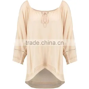 Brand Customzied Linen Plain Beige Blouses Tops For Ladies Casual Cotton Crochet Cold Shoulder Tops thumbnail-2