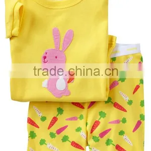 Baby Girls Cute Yellow Rabbit Pajamas Suits Kids Summer Short Sleeve Sleeping Wear thumbnail-1