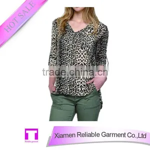 Leopard Print Deep Neck Blouse for Women thumbnail-1