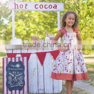 2017 Christmas Girl Party Dress Red Striped Snowman Printed Dress thumbnail-1