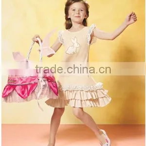 2017 Spring New Arrive Easter Bunny Dress Baby Girls Knitted Cotton Rabbit Appliqued Lace Dress thumbnail-1