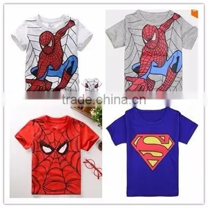 2016 New Style Cotton Spiderman Superman o Neck Short Sleeve Kids T-Shirts Cartoon Printed Children Clothes thumbnail-1