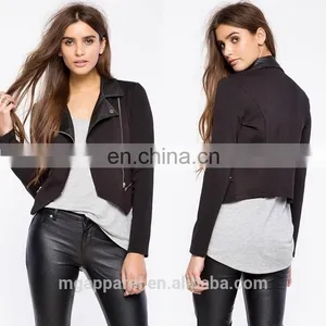 China OEM New Product Cheap Long Sleeves Faux Leather Moto Jacket Women thumbnail-1