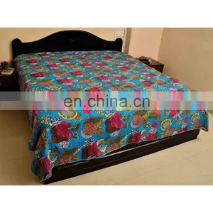 Tropical Kantha Quilt Handmade Fruit Print Kantha Bed Cover Tropicana Kantha Bedspread thumbnail-1