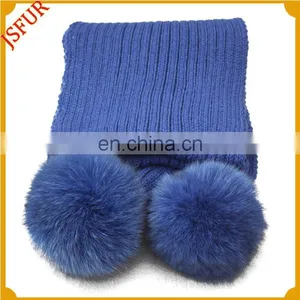 Colourful Knitted Adult Pom Pom Wholesale Fox Fur Scarves thumbnail-3