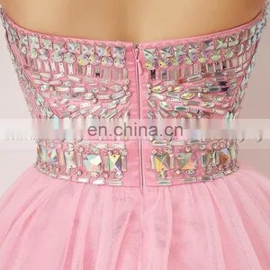 Best Selling Sweetheart Sleeveless Pink Tulle Short Party Dress Crystal Cocktail Dresses thumbnail-6