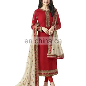 Women's Stylish Party Wear Heavy Zari Embroidery Salwar Kameez Semi Stitched Suits 2017 thumbnail-1