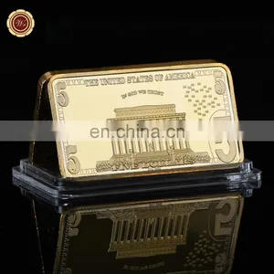 WR 24k Gold Plated Bar USA 5 Bill Dollar Souvenir Coins Fake Bars Quality Us Art Metal Coins for Collection Businesse Gift thumbnail-2