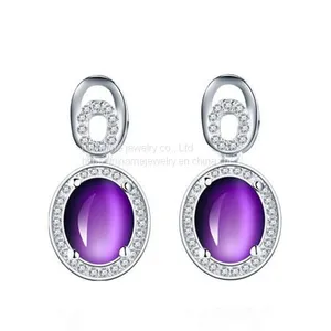 Fashion Women Cubic Zirconia Jewelry Amethyst Earrings 925 Sterling Silver Studs Earrings thumbnail-1
