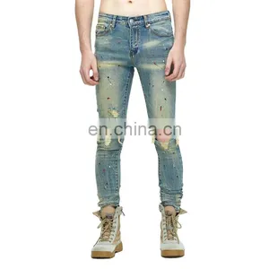 DiZNEW Custom Skiny Splash Paint Splatter Hole Repair Detail Jeans Men thumbnail-1