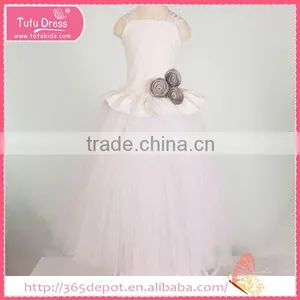 Court Style Creamy-white Prom Dress With Flower Waistband Tulle Skirt Children Frocks Designs Supplier's Choice thumbnail-1