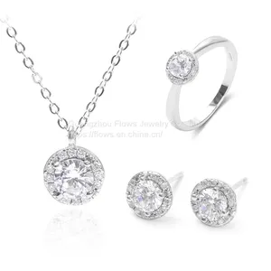 The Platinum Gold Plated 925 Sterling Silver Jewelry Set Round With Stone Pendant Inlay Zircon thumbnail-1