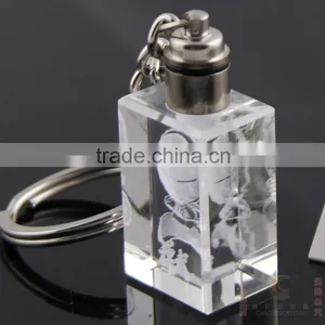 3D Transparent Led Crystal Key Chain With Laser Engraving Logo thumbnail-1