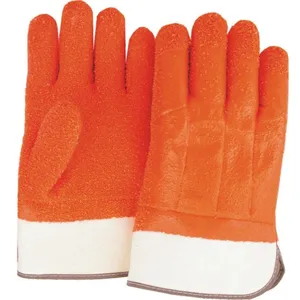 Heavy Duty Safety Cuff Cotton Jersey Liner Rough Sandy Orange PVC Coated Gloves thumbnail-3