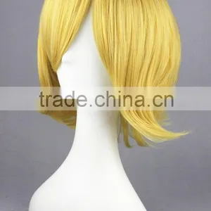 High Quality 35cm Short Straight Golden Synthetic Anime Wig Cosplay Costume Hair Wig Party Wig thumbnail-4