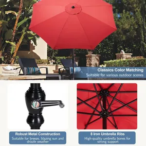 Windproof 9FT Garden Umbrella UPF50+ Polyester Tilt Crank Patio Outdoor Wholesale OEM Customized thumbnail-2