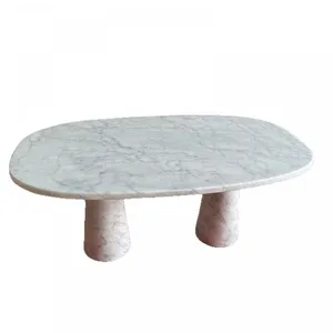Modern Luxury Fashionable Design Style Carrara White Marble Stone Dining Table for Villa Apartment Hotel Dininig Room Furniture thumbnail-2