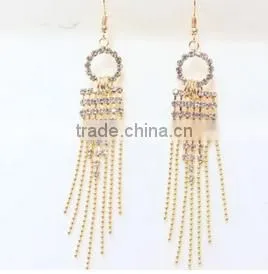 Cheap Jewelry Long Tassels Real Gold Plated Rhinestone Earrings thumbnail-2