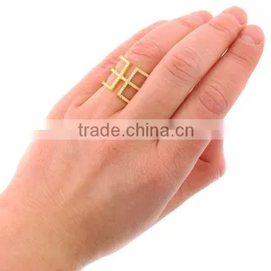 Yellow Gold Over Silver Fancy Cubic Zirconia Micro Pave Fashion Cage Ring thumbnail-2