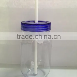 Plastic High Quality Mason Jar for Children With Straw thumbnail-2