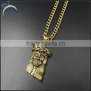 Stainless Steel Gold Plated Jesus Head Pendant thumbnail-5