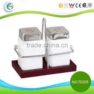 Wooden Metal Holder New Product Ceramic Salt Pepper Shaker Quality Choice thumbnail-1