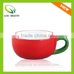 Solid Color Ceramic Tea Cup With Color of White&red thumbnail-2
