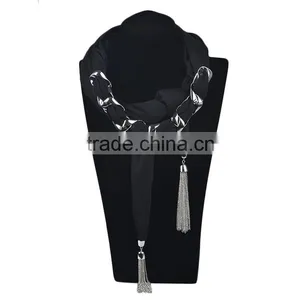 Plain Silk Scarves With Silver Metal Ornaments thumbnail-1