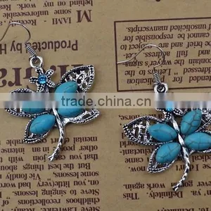 Bohemian Vintage Silver Plated Crystal Butterfly Pendant Turquoise Earrings thumbnail-4