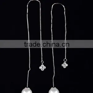 925 Stering Silver Natural Freshwater Pearl Earring Ear Line thumbnail-1