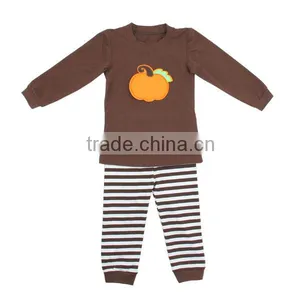 Baby Clothes Factory Cotton Children Apparels Brown Costumes Stripe Halloween Pajamas With Pumpkin thumbnail-4