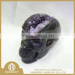Natural Amethyst Crystal Quartz Points Carving Skull, Purple Crystal Quartz Skull for Sale thumbnail-1