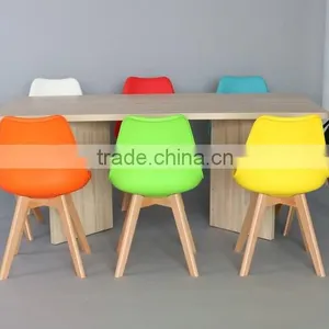 Modern Plastic Dining Chair With Wooden Legs/ Emes Chair thumbnail-5