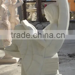 Hand Carved White Marble Garden Girl Reading Book Sculpture thumbnail-2