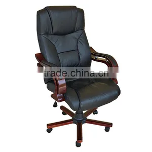 Black Split Leather Office Computer Chair With New Armrest thumbnail-1