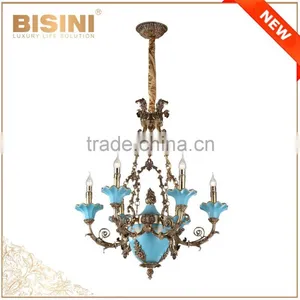24K Gold Plating Brass 6 Light Baroque Style Chandelier for Home/Hotel/Hall, Porcelain Ceiling Lamp thumbnail-5