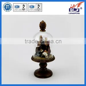 Jesus and Three Kings Nativity Scene in Glass Hurricane and Bronze-Look Finial and Pedestal Base thumbnail-1