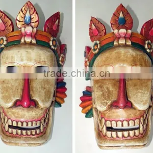 Hand Crafted Wooden Mask of Tribal Face Wall Hanging Made In Nepal thumbnail-4