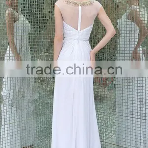 White Chiffon Full Length High Neck Beaded India Bridal Dresses thumbnail-2