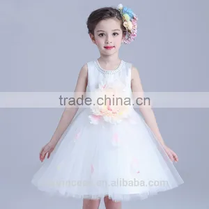2017 Beads Kids Clothing Models Big Flowers White Lovely Kids Gown Dress thumbnail-3