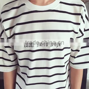 2016 New Fashion All Match Loose Half Sleeve Striped T-shirts thumbnail-2