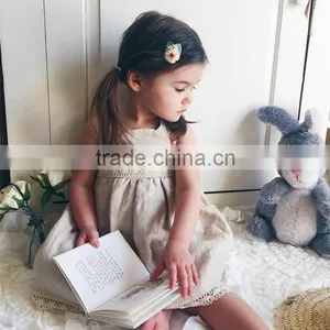 Lots Of Color Choices Girls Dress Names With Pictures Linen Dress With Lace Trim thumbnail-1