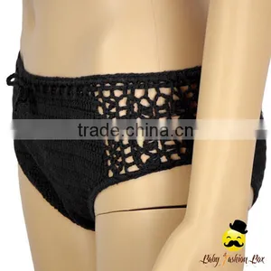 Fancy Young Girl Black Plain Knitting Halter Decorative Tassel Kids Holiday Swimwear Bikini Set thumbnail-6